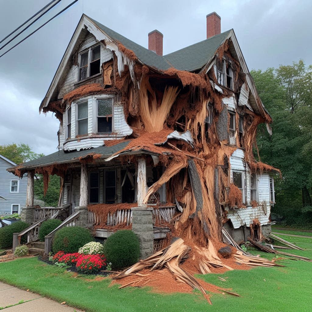 Damaged tree on an Scottsdale home showing signs of disease and decay
